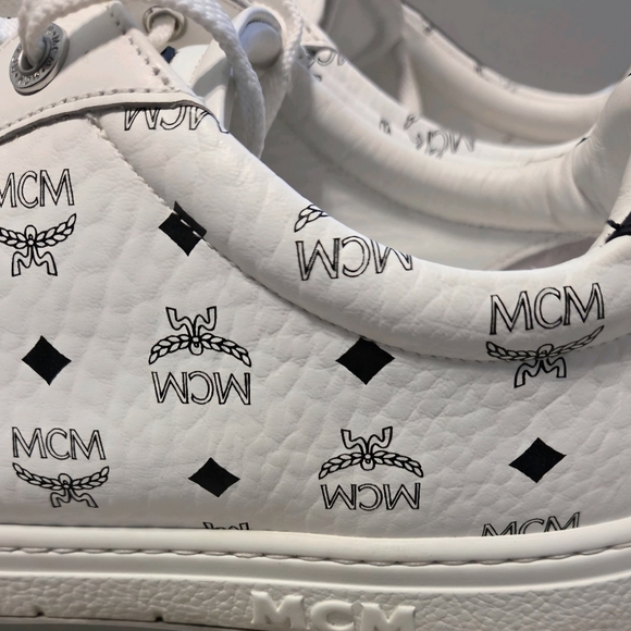 MCM Men's White Leather Sneakers Eu 43 US 10 Made In Italy - Picture 6 of 9